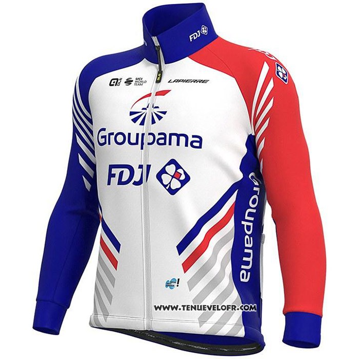 2020 Maillot Cyclisme Groupama-FDJ Blanc Profond Bleu Rouge Manches Longues et Cuissard